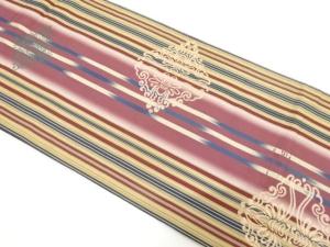 アンティーク　縞に菱華紋織り出し昼夜帯帯（材料）